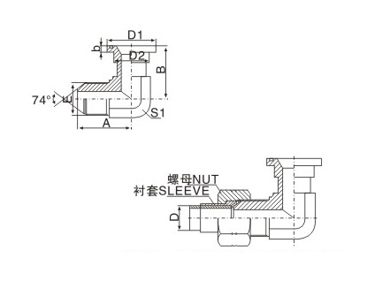 苏州90度美制JIC外螺纹74度外锥