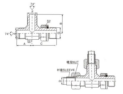 英管外螺纹O形圈主支三通