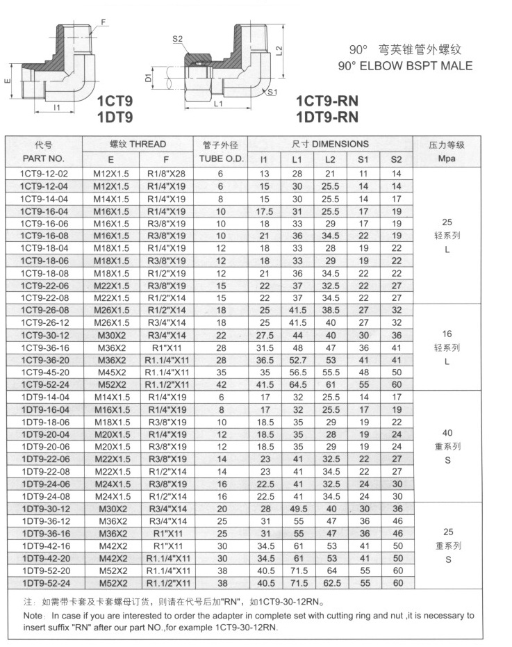 90°弯英锥管外螺纹